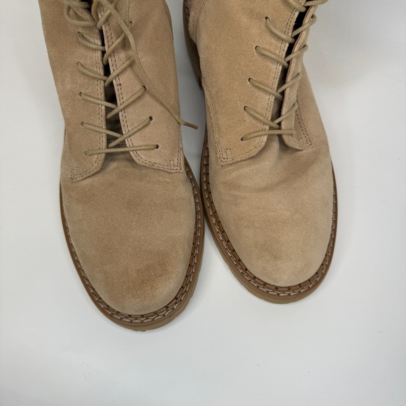 SAM EDELMAN Combat Boots Womens 7.5 Beige Tan Lex Sesame Suede Leather Side Zip - Picture 10 of 11
